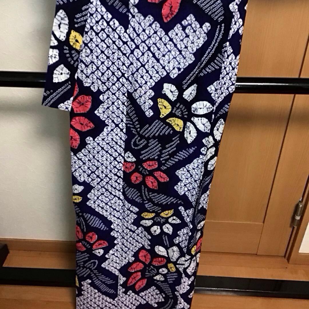 未使用☆本場有松絞り☆誂え浴衣☆藍色☆肩当て・居敷当付☆身丈159☆裄丈67