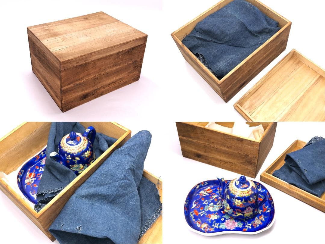 【 乾隆年款ティーポット/トレー 】　五彩獅子唐草花文　蔵出し骨董