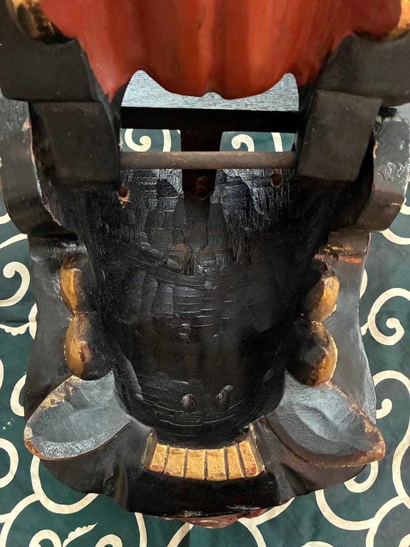 昭和 美品 獅子舞 獅子頭 祝い獅子 木彫り 骨董 唐草模様 風呂敷 希少 レア