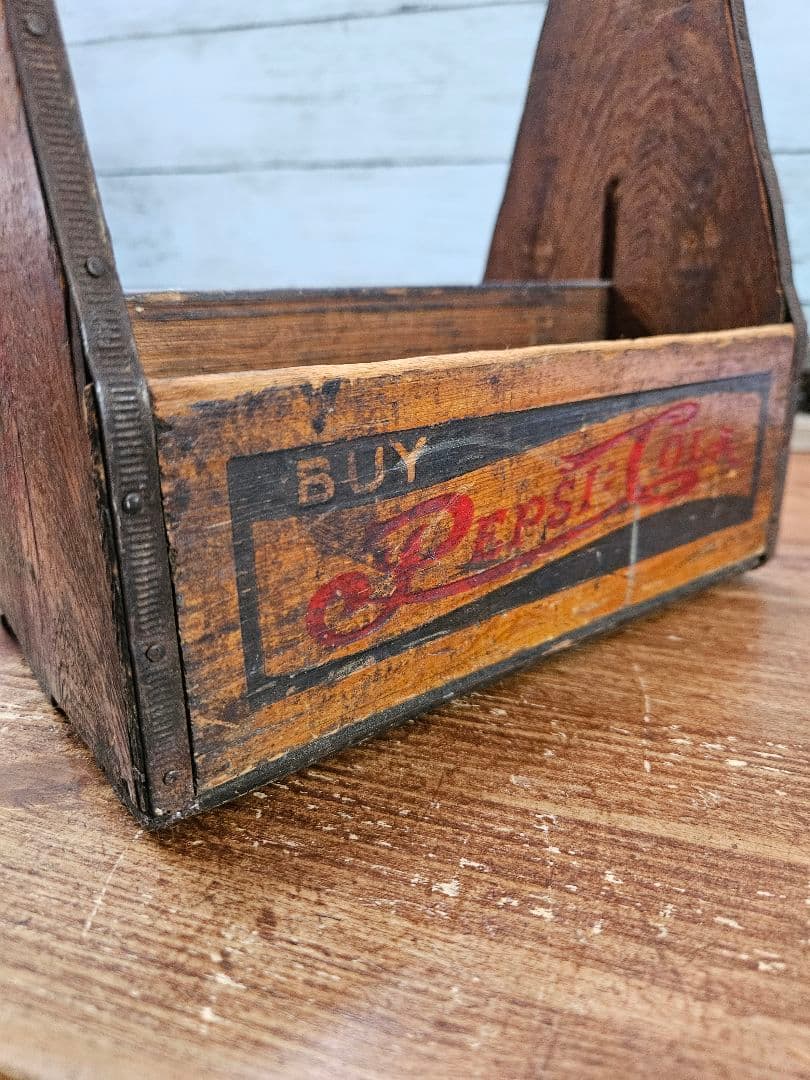 USA Vintage Pepsi-Cola 古い木箱 40s ボトルキャリー