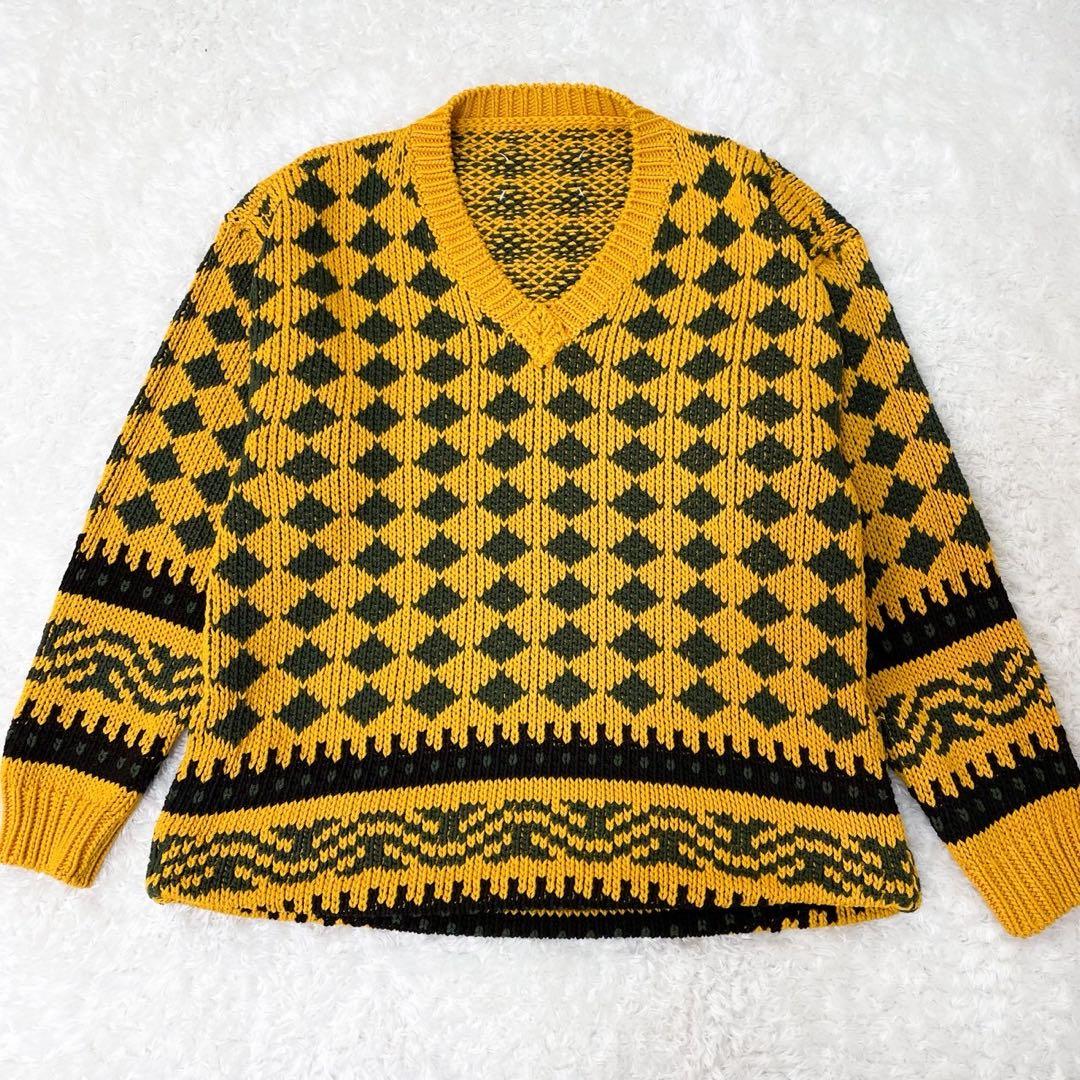 未使用級 メゾンマルジェラ オーバーサイズ リバースニットセーター イエロー