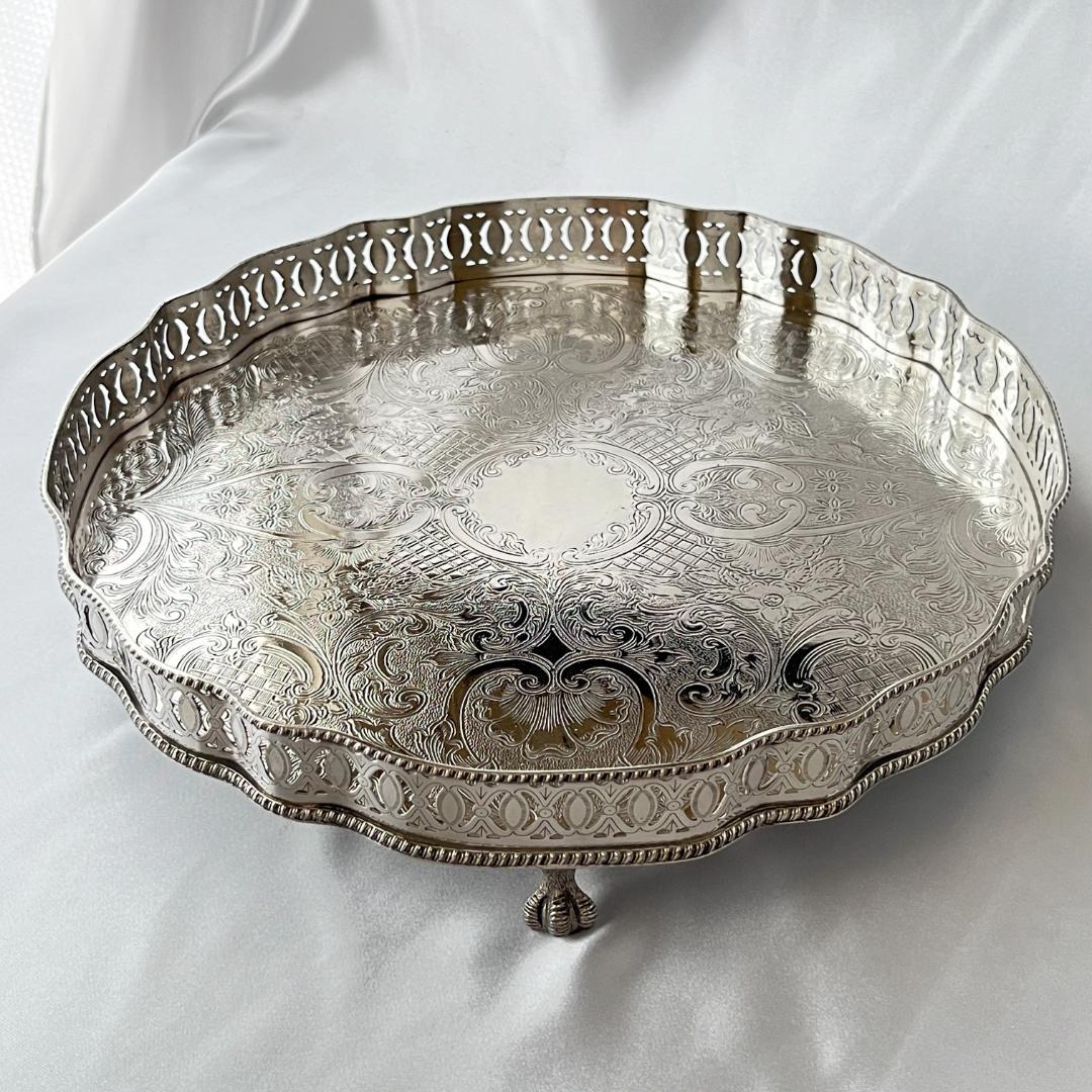 【英国】 ギャラリートレー サークル型 30cm 【シルバープレート】