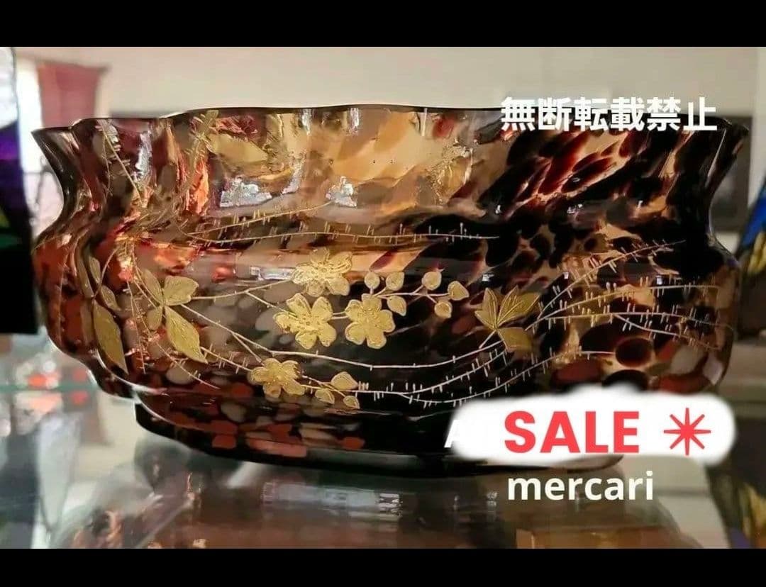 アールヌーボーガラス　吹雪紋金彩盛り薔薇エナメル画　最終値下げ