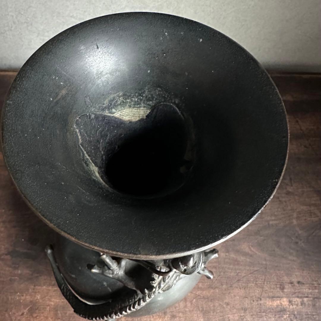 【希少】　古銅　銅製　鉄龍巻　龍巻花瓶　雄峰造　花入　高岡銅器　金工美術　大