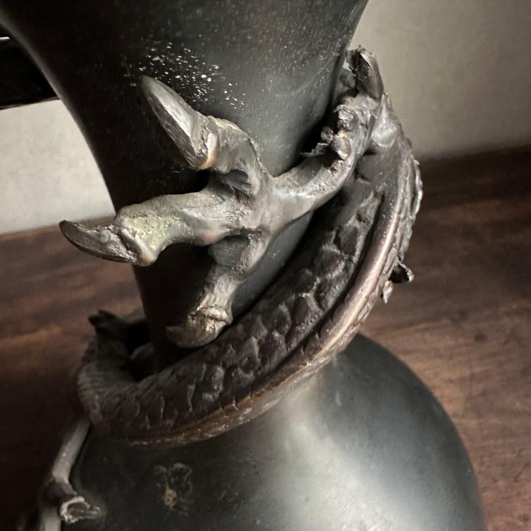 【希少】　古銅　銅製　鉄龍巻　龍巻花瓶　雄峰造　花入　高岡銅器　金工美術　大