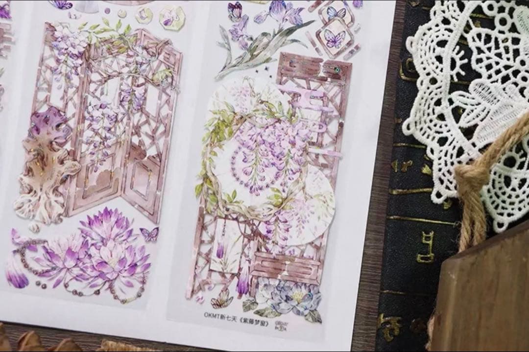 贝壳光 紫藤梦窗 6cm×5m 海外マスキングテープ　海外マステ　和柄