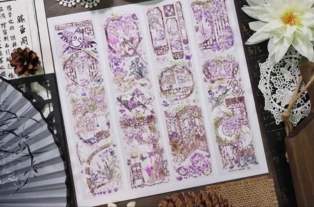 贝壳光 紫藤梦窗 6cm×5m 海外マスキングテープ　海外マステ　和柄