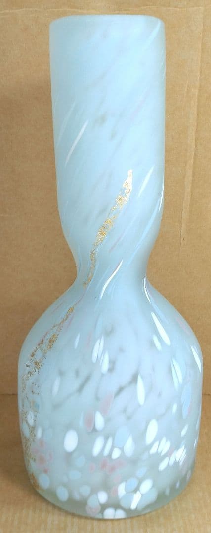 【本物保証】藤田喬平 手吹 金彩 花瓶(砧形,水色,白,金彩) 共箱 栞 極美品