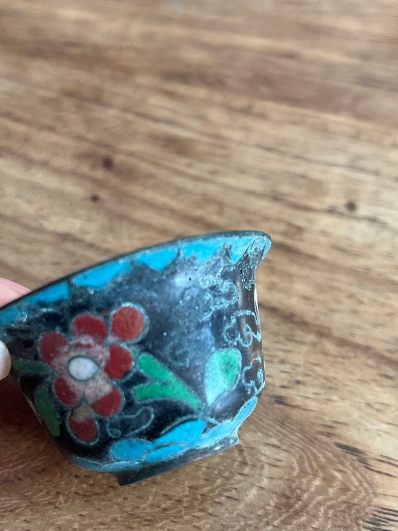 清朝末期 中華民国時代 中国七宝 七宝焼　ガラス工芸 お猪口 中国古美術