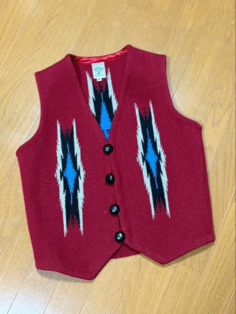 ORTEGA'S ウールベスト 36 オルテガ チマヨベスト 古着 アメカジ 赤