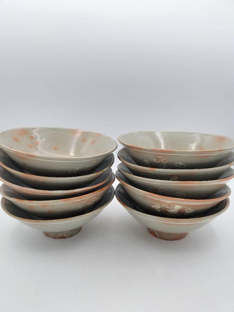 b437 平茶碗 狂言袴 10客 木箱 茶道具 古物