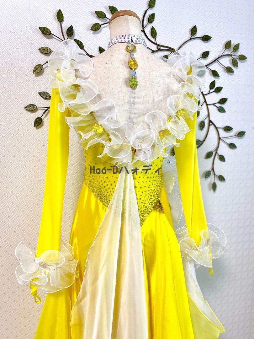 新品同様★ドレス★フリル★白黄グラデーション★社交ダンス