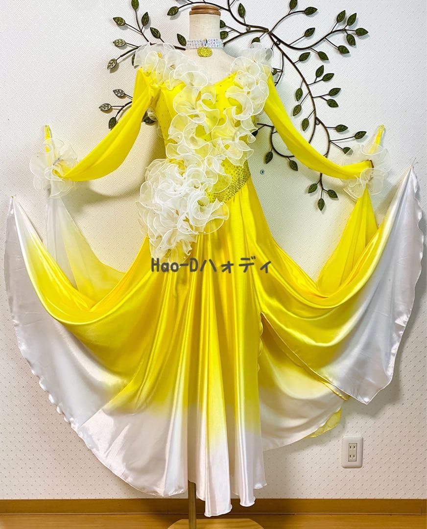 新品同様★ドレス★フリル★白黄グラデーション★社交ダンス