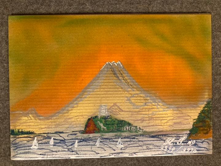 幻想絵画、空飛ぶ画家糸川裕志の富士山曼荼羅のい、アクリル画