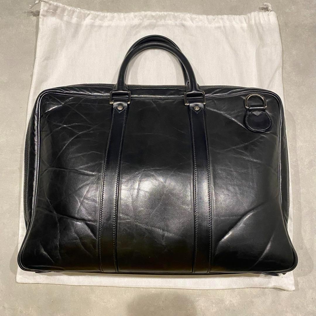 【HUNTING WORLD】 高級 レザー ブリーフケース 黒 フルオープン