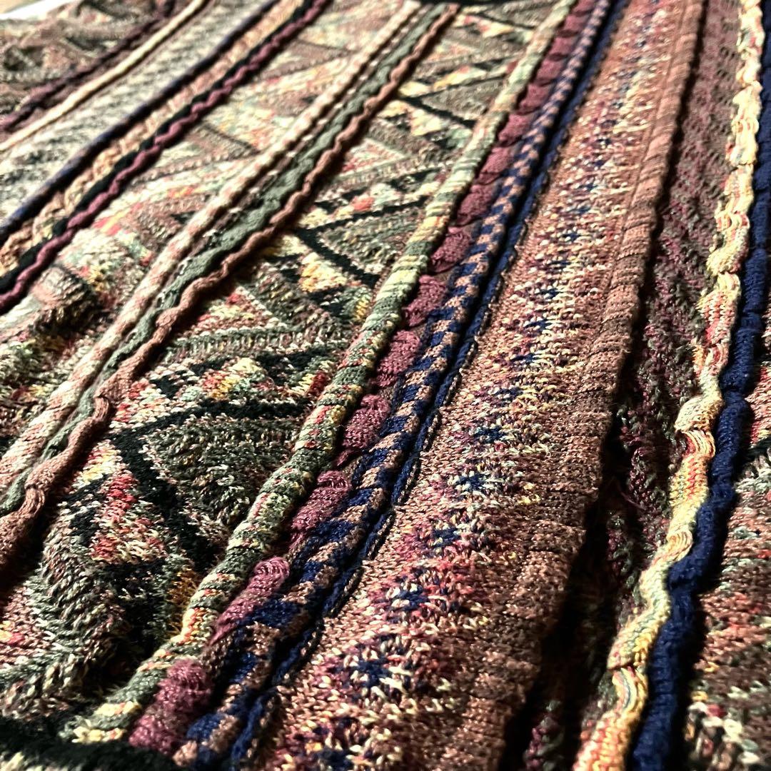 90s TUNDRAツンドラ幾何学模様3Dニット希少クージー調CBOYブラウンM