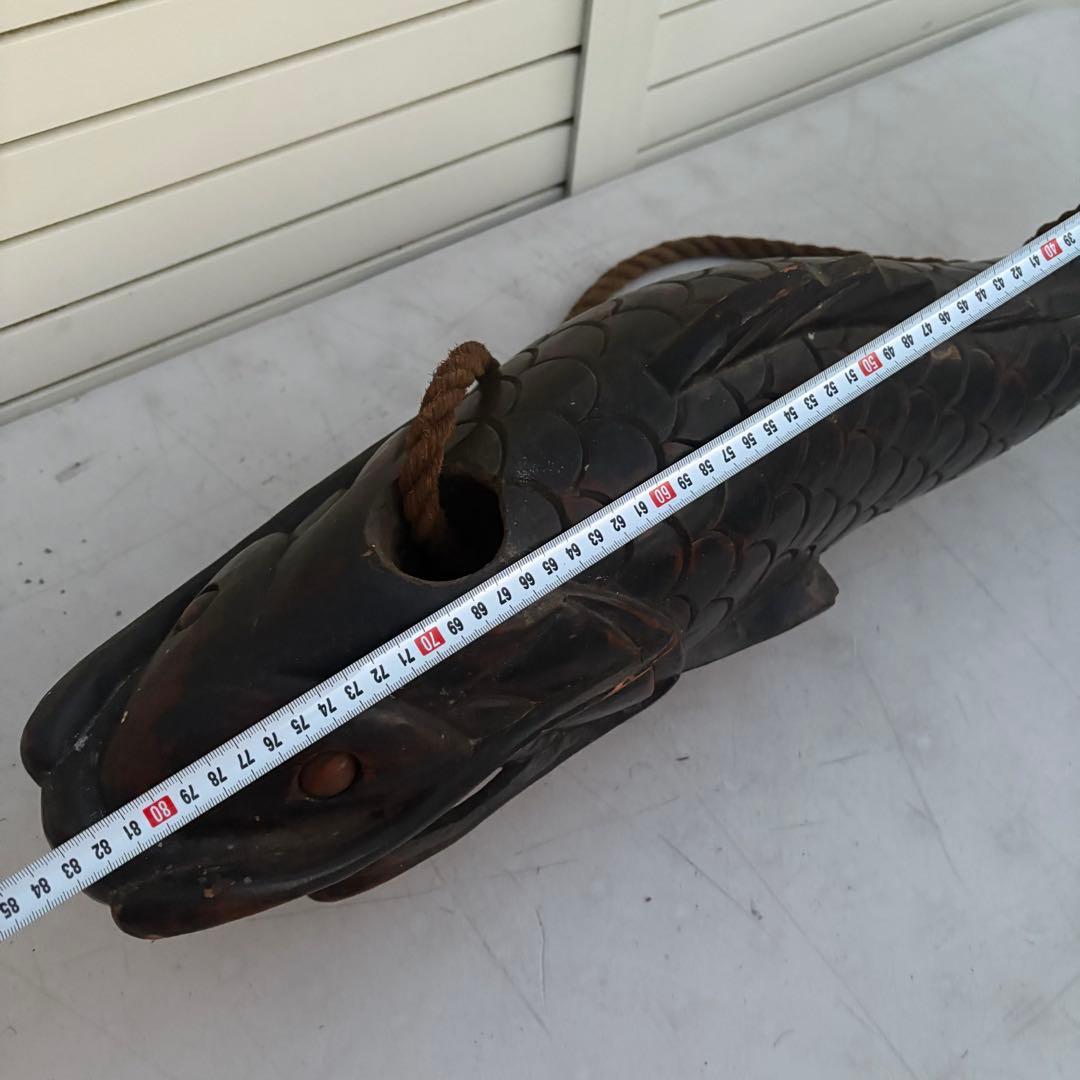 古作■自在鉤 無垢材 鯉型 精緻彫刻 吊り縄 鉄鈎付き 囲炉裏 古道具