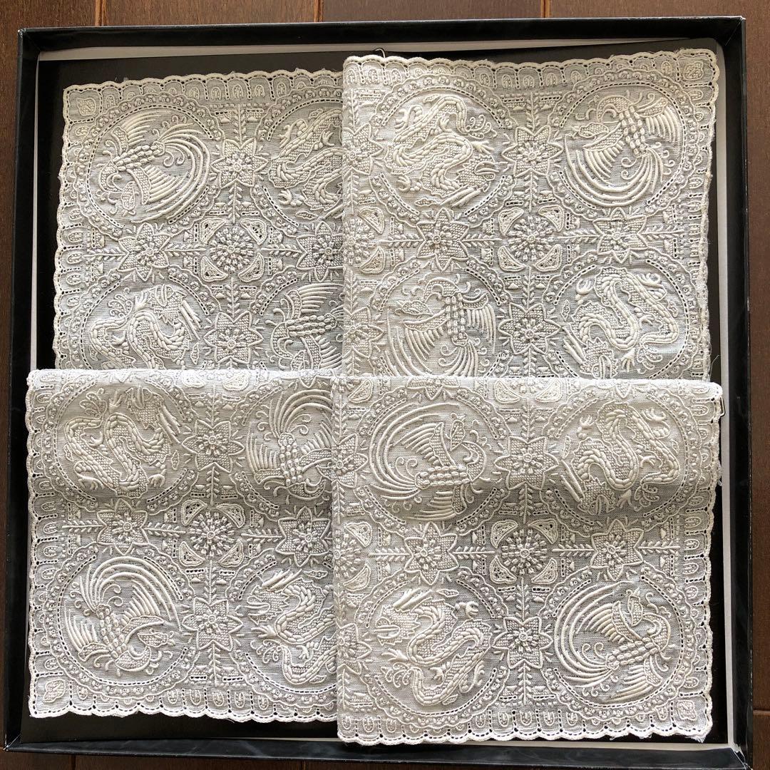 未使用　スワトウ　ハンカチ　龍　鳳凰　汕頭　刺繍　SWATOW