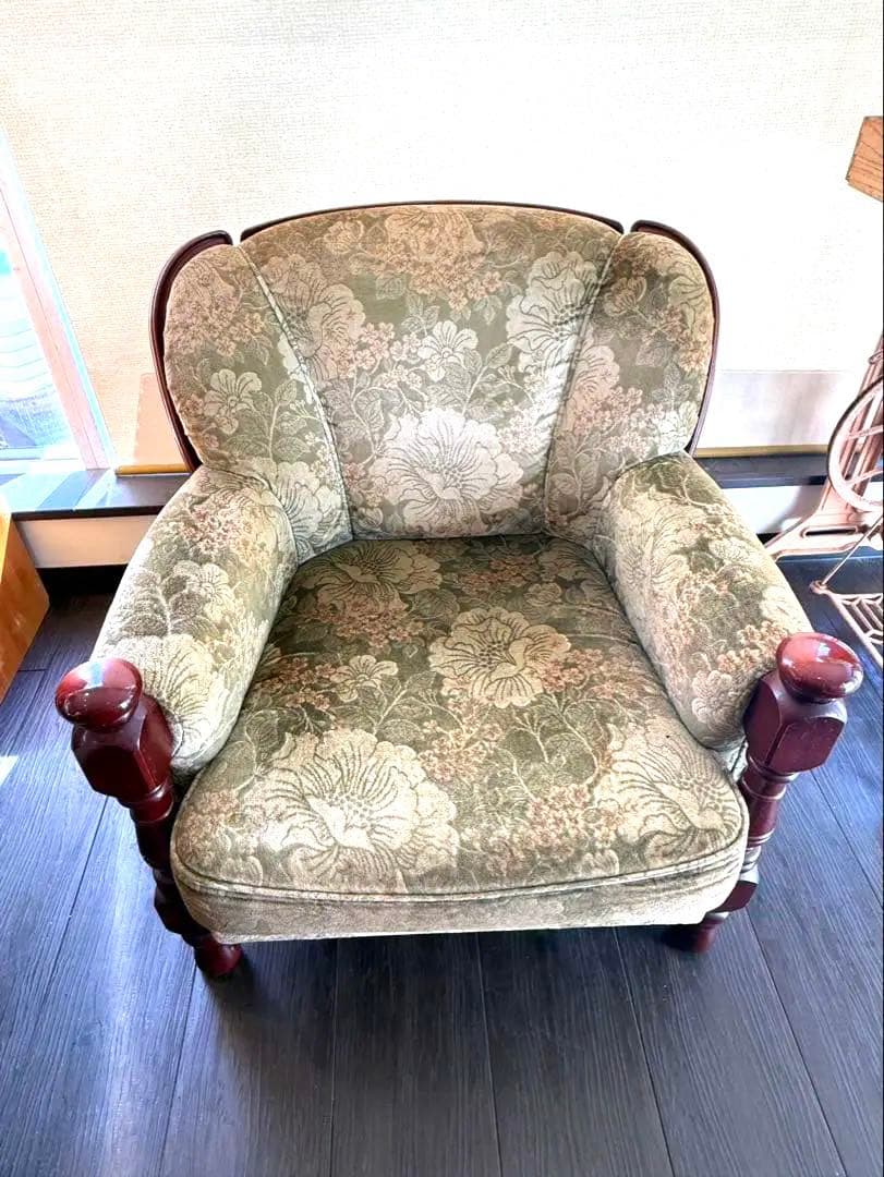 カリモク 1人掛けソファ アームチェア 花柄 ヴィンテージ　金華山織