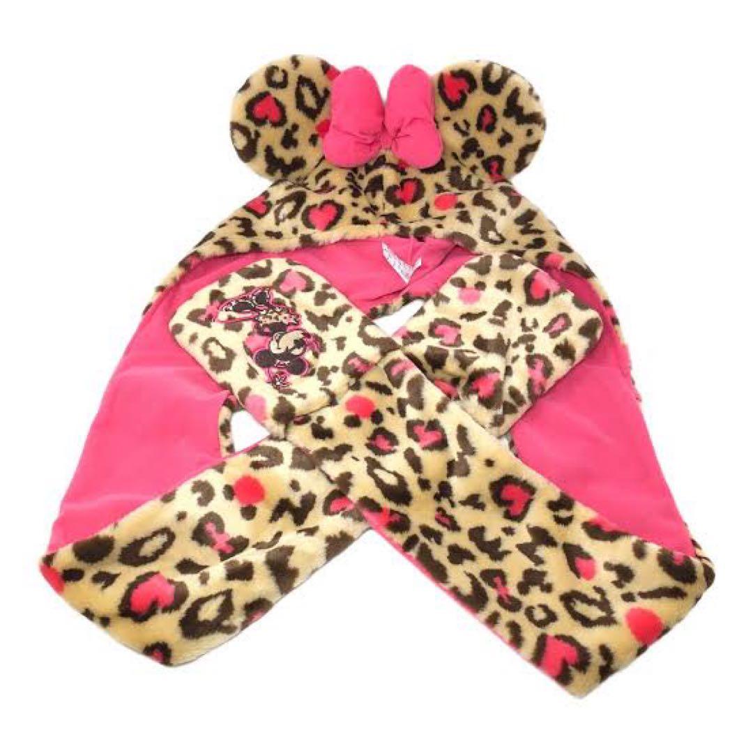 ヒョウ柄　マフラーキャップ　ミニー　ディズニー