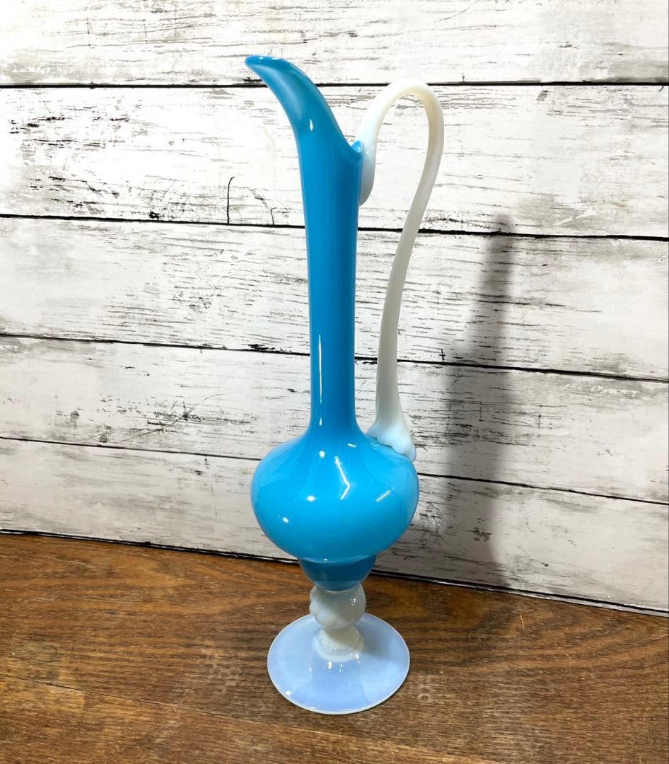 フランスアンティーク オパリンガラスの花瓶 ブルー系 一輪挿し グラス 花器