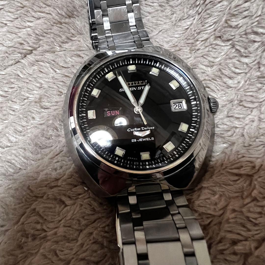 最安値　極上品　美品稼働1968年代物　希少ビンテージ時計ブラックcustom7