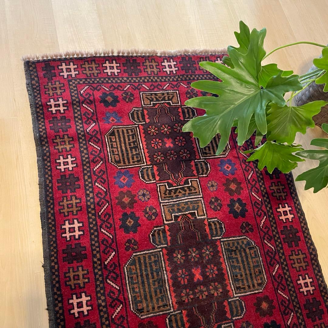 185×78 バルーチ族ラグ　ヴィンテージラグ、トライバルラグ、手織り絨毯