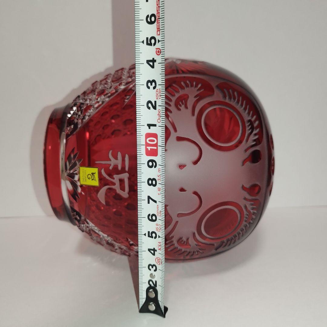 【希少美品】カガミクリスタル 祝だるま(大)　金赤 江戸切子 達磨 ダルマ