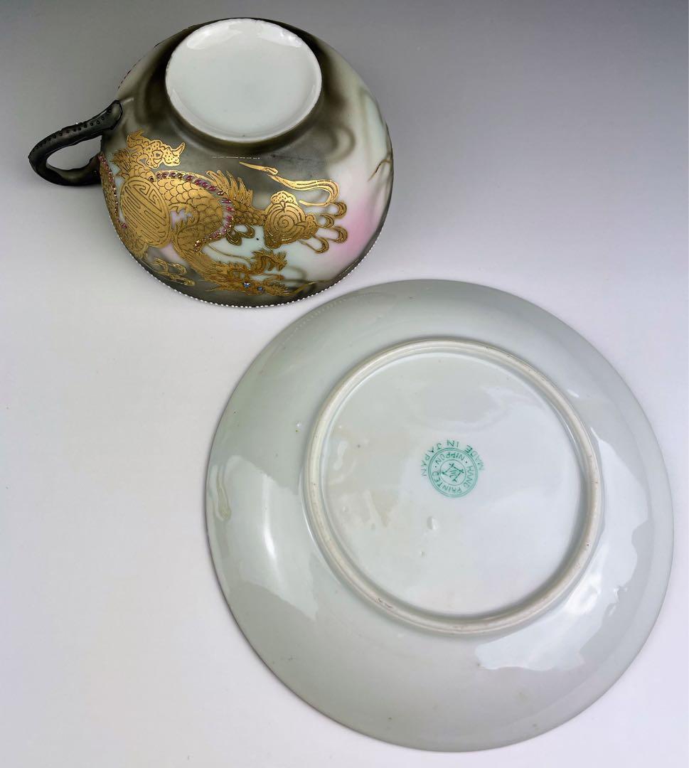 【希少】オールドニッポン 龍紋 ティーカップ ソーサー ドラゴン ぼかし 竜