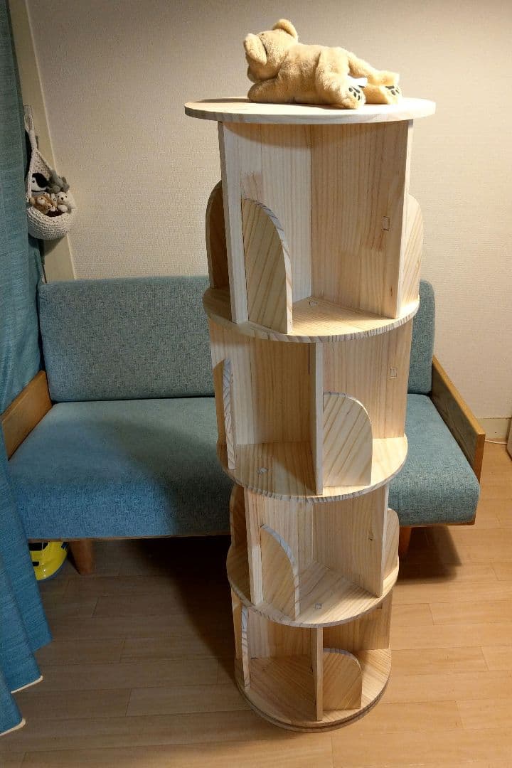 無垢材回転式本棚 4段 交互タイプ　直接引取1200円値引き