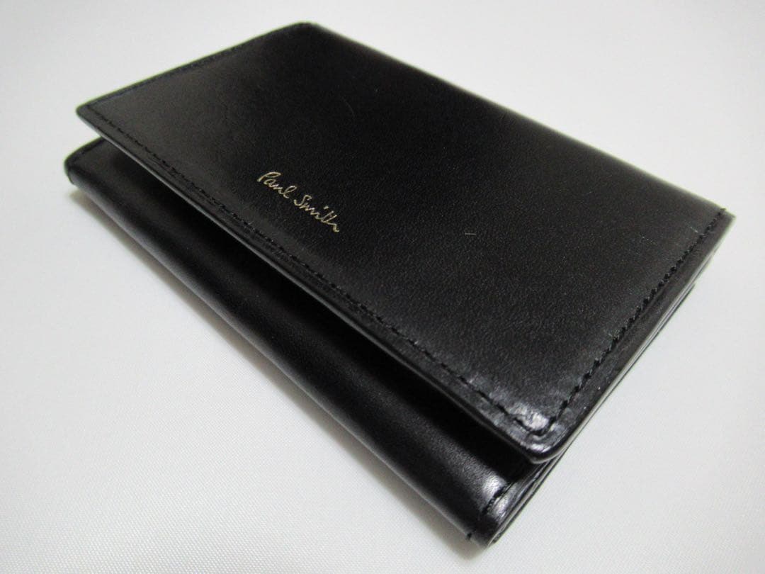 ポールスミス 新品訳あり！マルチストライプトリム牛革名刺入れ カードケース 黒