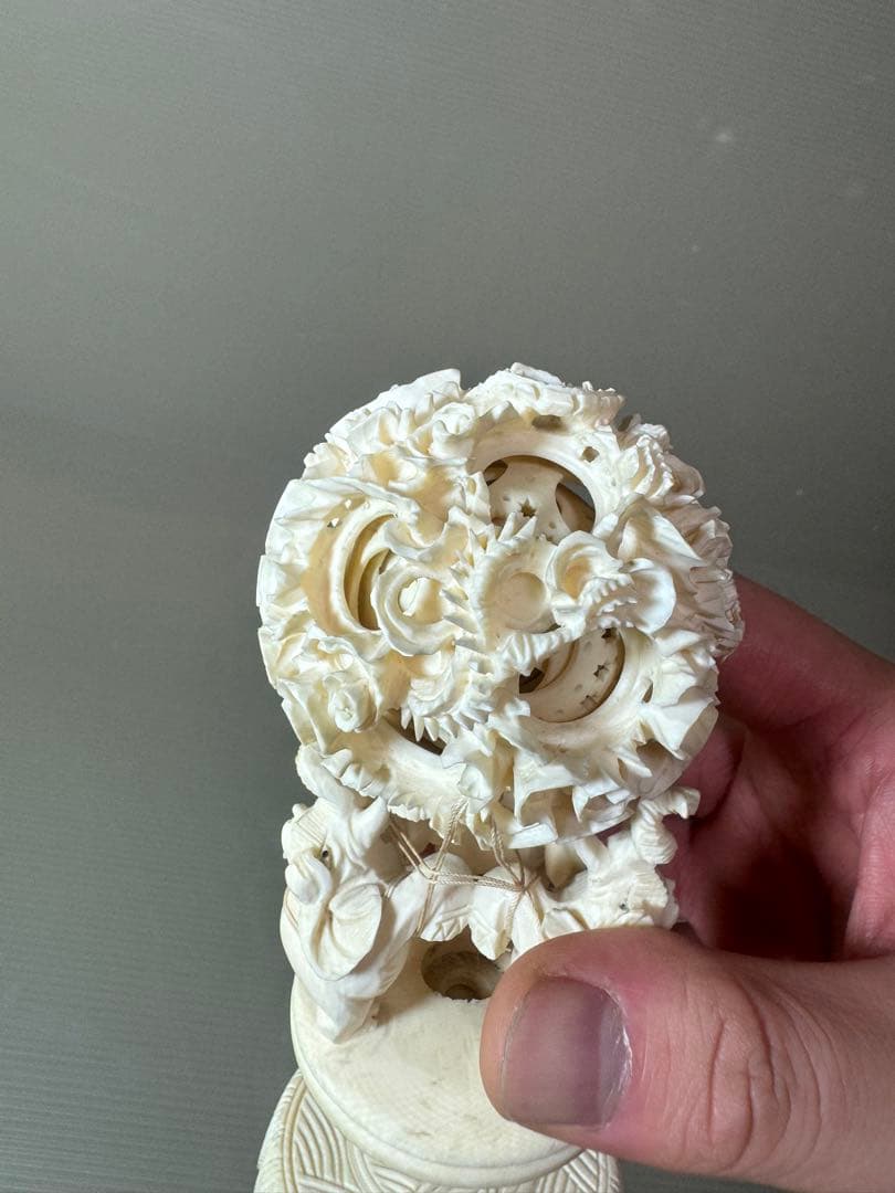 2736 中国美術 天球 多層球　龍の置物 象の置物 精密彫刻　工芸品