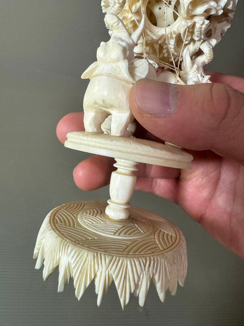 2736 中国美術 天球 多層球　龍の置物 象の置物 精密彫刻　工芸品