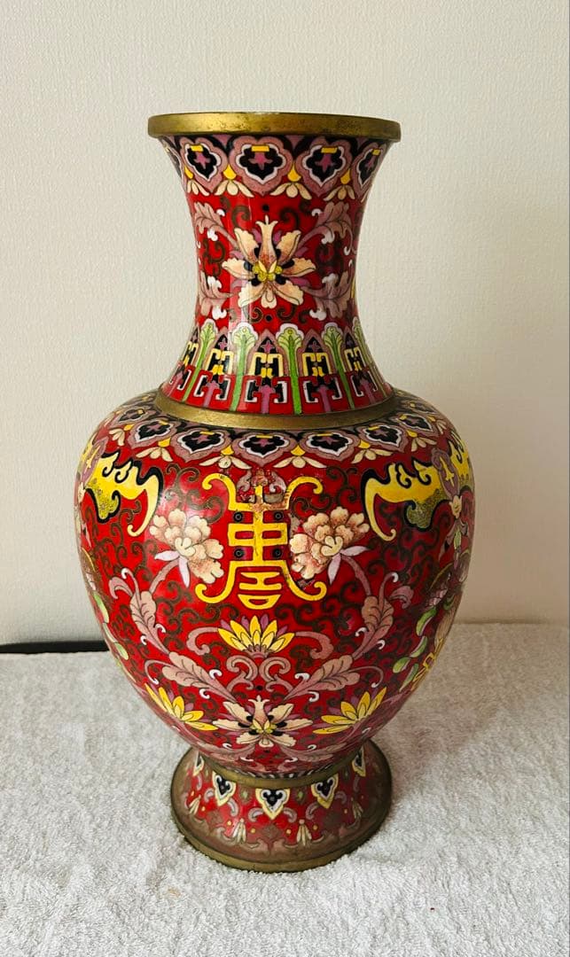 中国美術　七宝大花瓶　高さ39cm