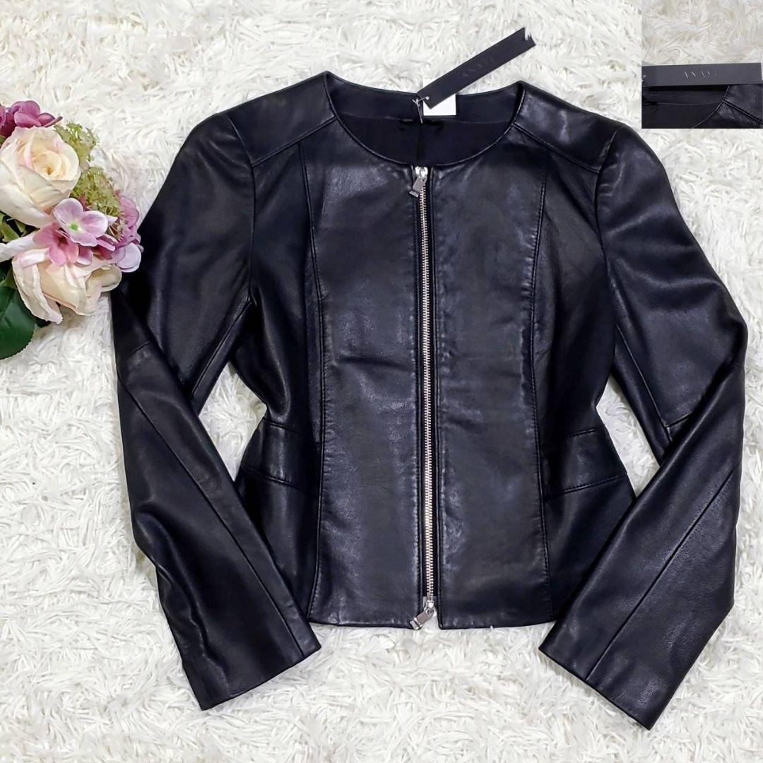 極美品 タグ付 M アナイ ノーカラー シープ レザージャケット 黒 ANAYI