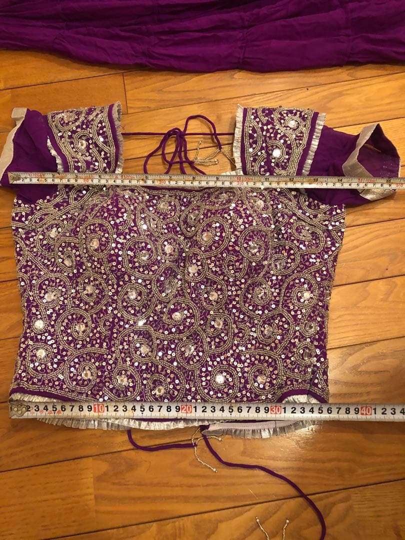 【本格インド衣装】レヘンガ・チョリ 3点セット（パープル×シルバー）