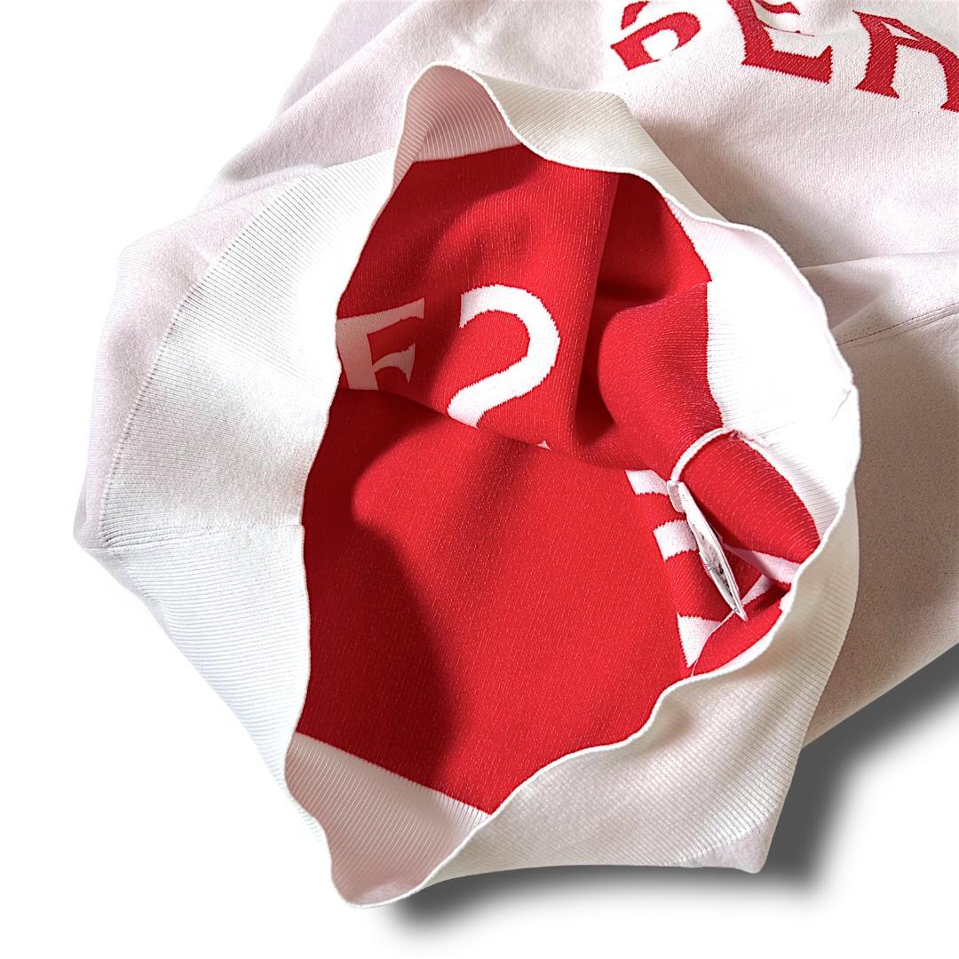 5 パーリーゲイツ ローカルポリ メゾンビッグロゴ Vネック ニットベスト 白赤