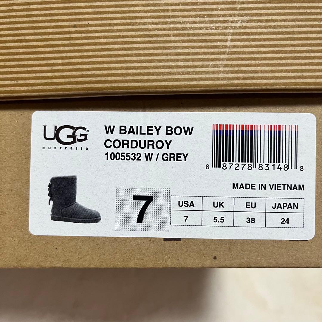 アグUGG W BAILEY BOW CORDUROY グレー 7 24cm