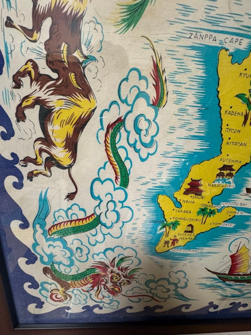 沖縄 スーベニアスカーフ1950年代　 （額縁入り）