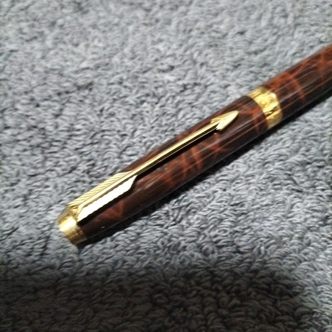 14K PARKER ダークブラウン ストライプ模様 万年筆
