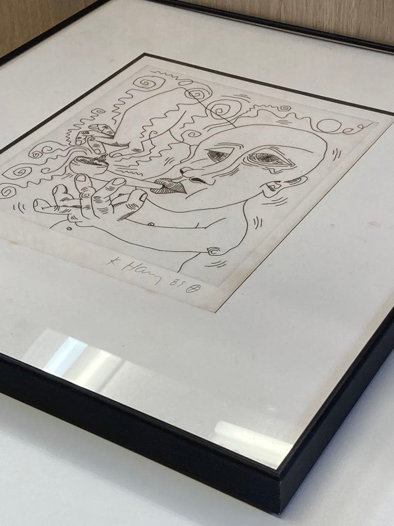 【超希少品】 キースヘリング アート 絵 絵画 レア 1点物 現状品 額縁付き