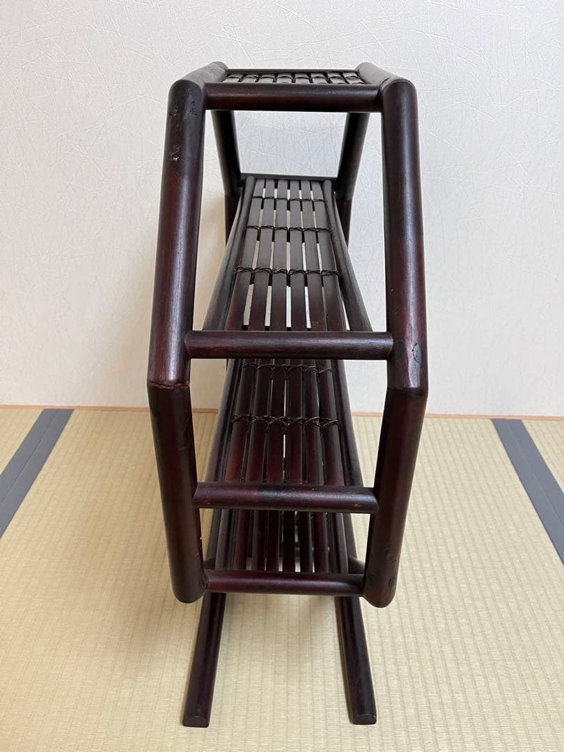 八角型飾り棚、茶器棚、珍品収納、コレクション棚、竹工芸、茶道具、アンティーク