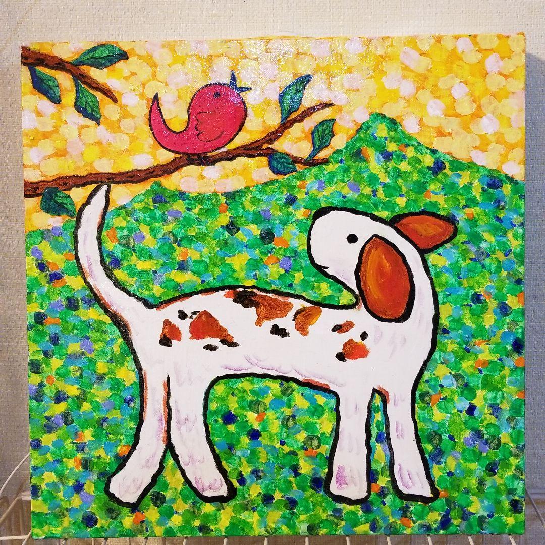 油絵　FUUTA確認　友だちの歌を聴く犬
