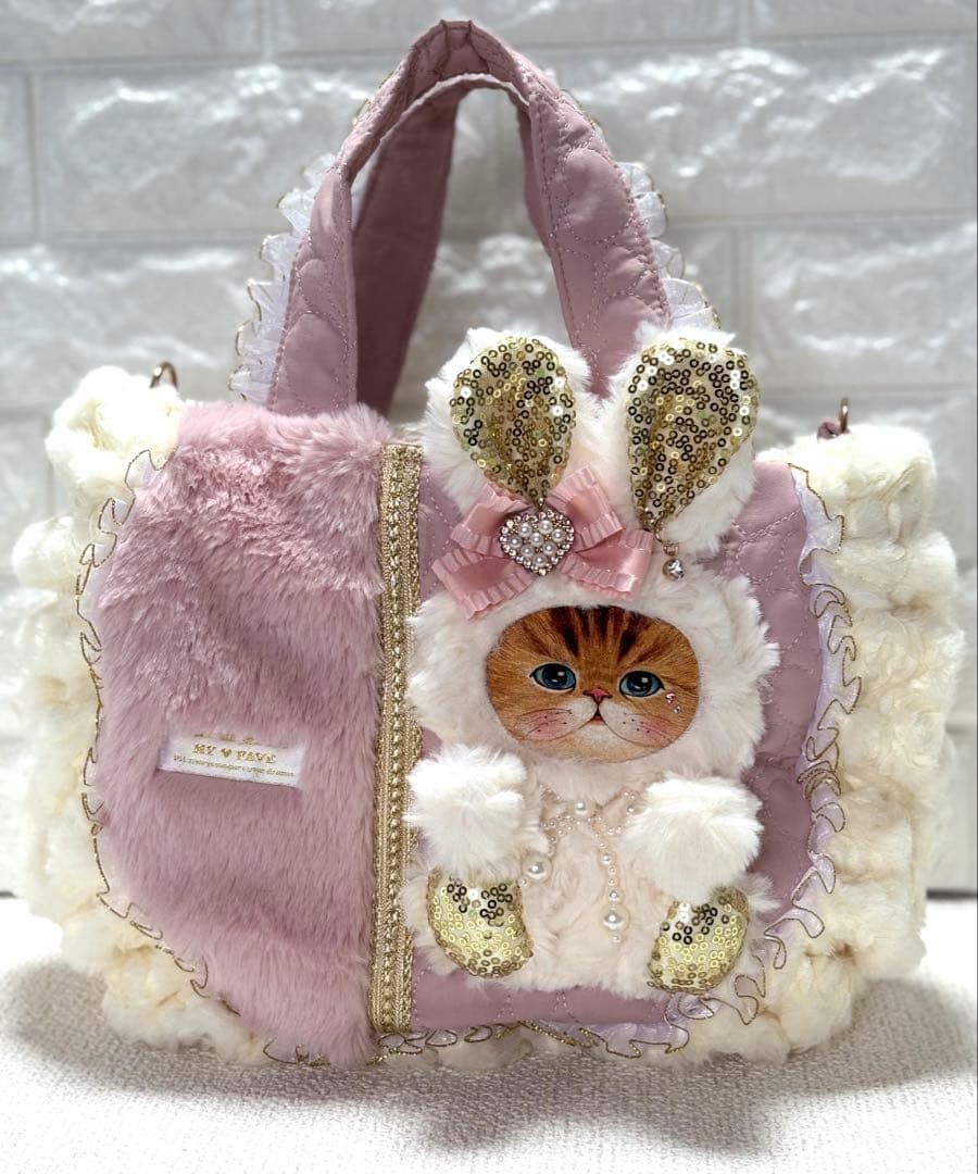 ま*読様 コヤンイサムチョン　ハンドメイド　ファーギャザーバッグ　ピンクうさちゃ