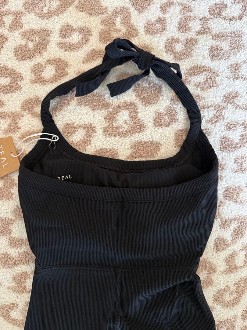 TEAL ブラック ヨガウェア XS ホルターネック オールインワン