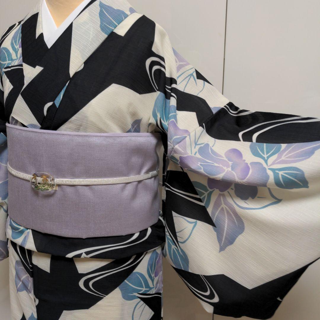 太陽様　確認用！浴衣 黒白幾何学模様 薄紫　ゆかた　Mサイズ
