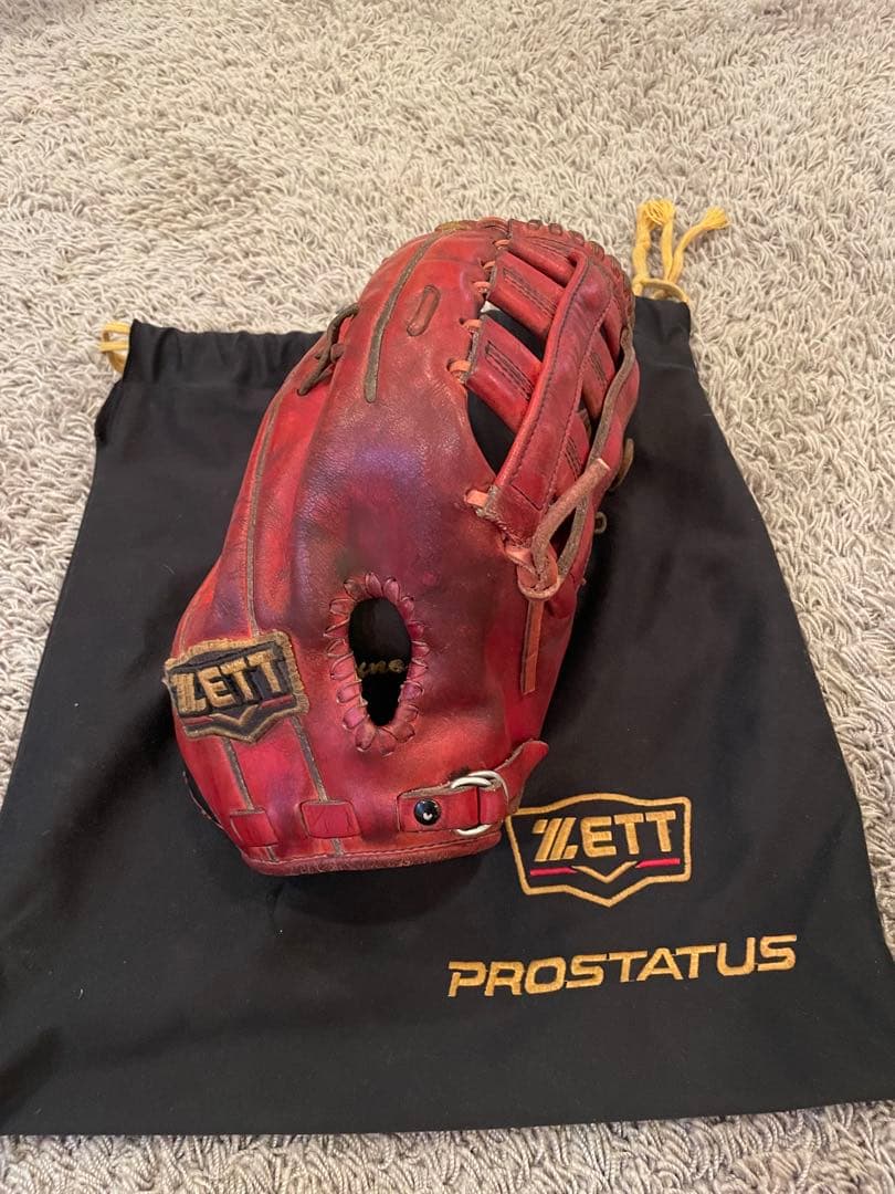 ZETT PROSTATUS 野球グローブ 赤 レザー 収納袋付き