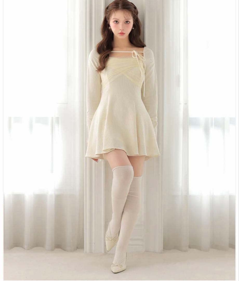 M me eme エムミーエメ　クロスチュールフレアミニワンピース　アイボリー