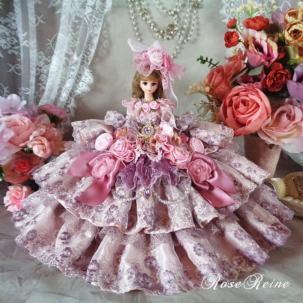 XmasSale アンネローゼ王妃クラシカルモーブピンクの豪華フリルドールドレス