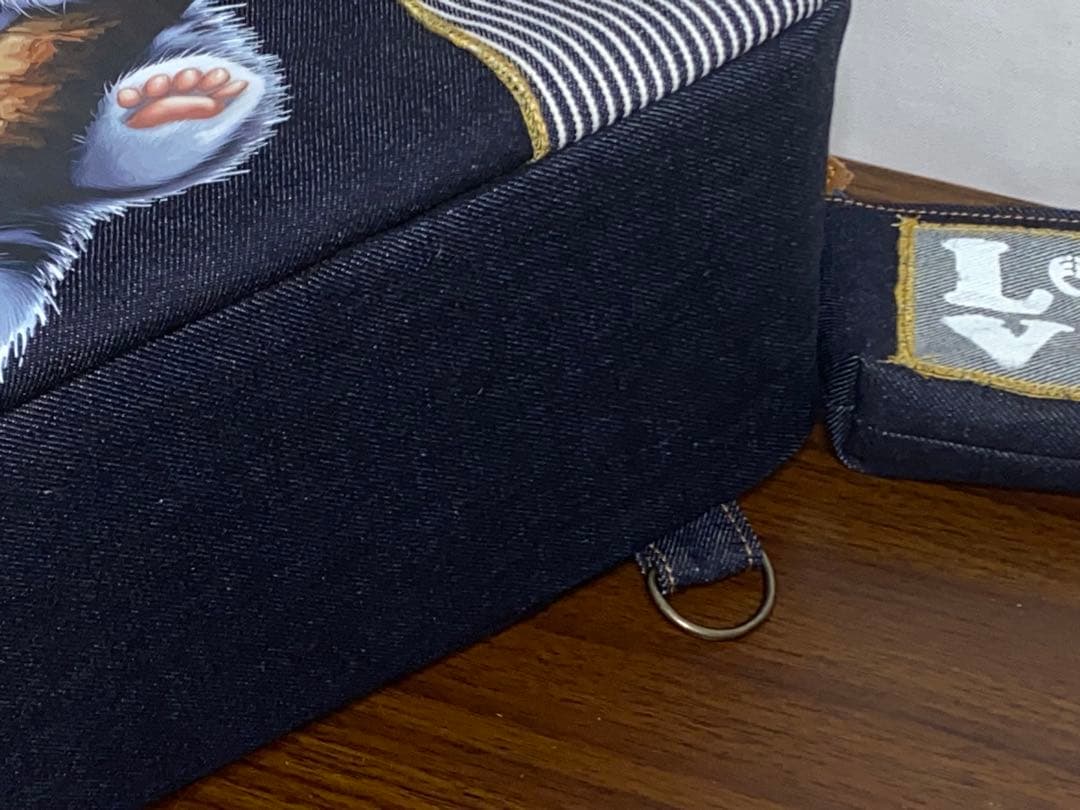 ☆岡山デニム☆ぶら下がりネコ☆子猫☆扇型☆リュック対応☆4wayボストンバッグ